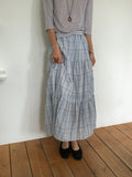 Mihi Seersucker Check Tiered Long Skirt