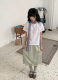 Asumi Satin Glossy Lace Layered Midi Skirt