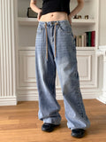 Soan string washing long wide denim pants