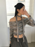 [Muffler set] Mikel Bokashi Off-shoulder Angora Knit