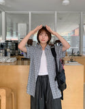 Lupin Summer Seersucker Check Over Short Sleeve Shirt