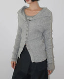 (WOOL) RIB BUTTON CARDIGAN