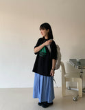 Shoniku banding pin tuck long skirt