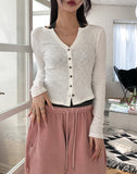 Mude V-Neck Slim Ribbed Knit Cardigan