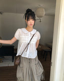 Popori Round Collar Short Sleeve Blouse