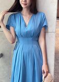 Javet V-Neck Pintuck Flare Long One Piece