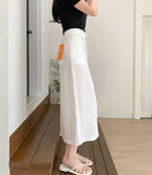 Span Summer Banding Back Slit Cotton Long Skirt