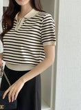 Steady Half Open Collar Short Sleeve Knit