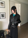Montney cut boxy leather two-way zip-up jumper