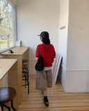 Latma Color Round Short Sleeve Crop Knit Cardigan