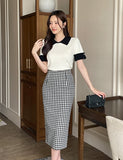 Julien color matching collar pearl sleeve knit