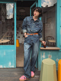 Combed fabric washed wide denim