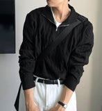 Cable long sleeve knit half zip up ver