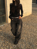 Get Black Blue Washing Wide Pants