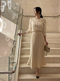 Maiden Wave Lace Three Quarter Sleeve Blouse