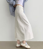 H-line Loose Back Slit Cotton Long Skirt