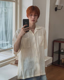 Wavy Open Collar Half Shirt