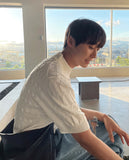 Cable knit short sleeve half zip up ver