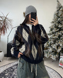 Ruel Argyle Mohair Knit Zip-Up