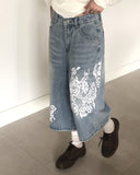 Davin printed denim washed Bermuda pants