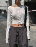 Leaf punching snap button crop cardigan
