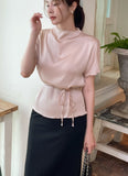 Raz Half-Neck Satin Pleats Blouse (Belt set)