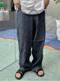 S/S wide fit indigo linen denim jeans