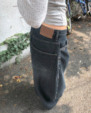 Benyl Stud Balloon Fit Washed Denim Long Pants