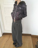 [Brushed Lining] Racquel Camo Military Fur Two-Way Hood Zip-Up