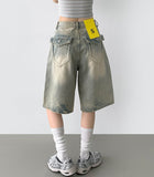 Backpoint Pocket Washing Bermuda Scratch Knee Length Denim Pants