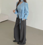 Front Pleated Loose Wide Back Banding Slacks