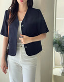 Leju No Collar Tweed Short Sleeve Short Jacket