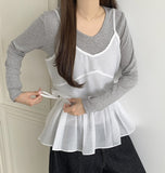 Layered Frill See-through Ribbon A-line Strap Sleeveless