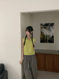Miut Linen Twist Collar Half Zip-up Vest