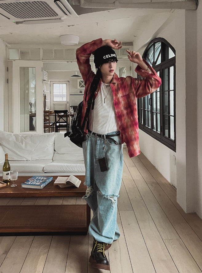 【2plan】Hippo Damage Wide Baggy Denim 2plan】Hippo Damage Wide Baggy Denim