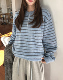 Clo Hairy Stripe Henley Neck Knit