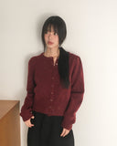 Tone Wool Bocashi Snap Button Shirring Knit Cardigan