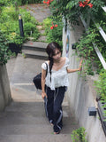 Deumyo Color Matching Track Nylon Banding Wide Pants