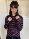 Dyoi Printing Stripe Round Long Sleeve Tee