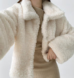 Winter Fluffy Fleece Collar Crop Fur Jacket