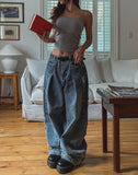 Folding Pocket Curved Damage Denim Pants