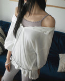 [UNISEX] Karin Linen Overfit Henley Neck Off-Shoulder Short Sleeve T-Shirt