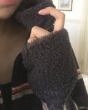 Happip Fluffy Fur Color Matching Stripe Zip-up