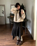 [Muffler SET] Mavin Lip Neck Color Matching One Off Shoulder Wool Long Sleeve Knit