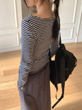 TL Stripe Deep U-Neck Long Sleeve T-Shirt