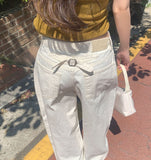 Silver Strap Back Point Balloon Herringbone Wide Cotton Pants