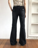 Deepin high waist hip pocket boot cut washed denim pants