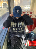 Yoku lettering brushed hood cardigan