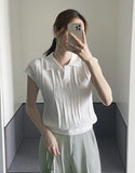 Bico Ribbed Collar Cap Sleeve Knit