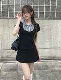 Nehru Vintage Check Collar Short Sleeve Blouse